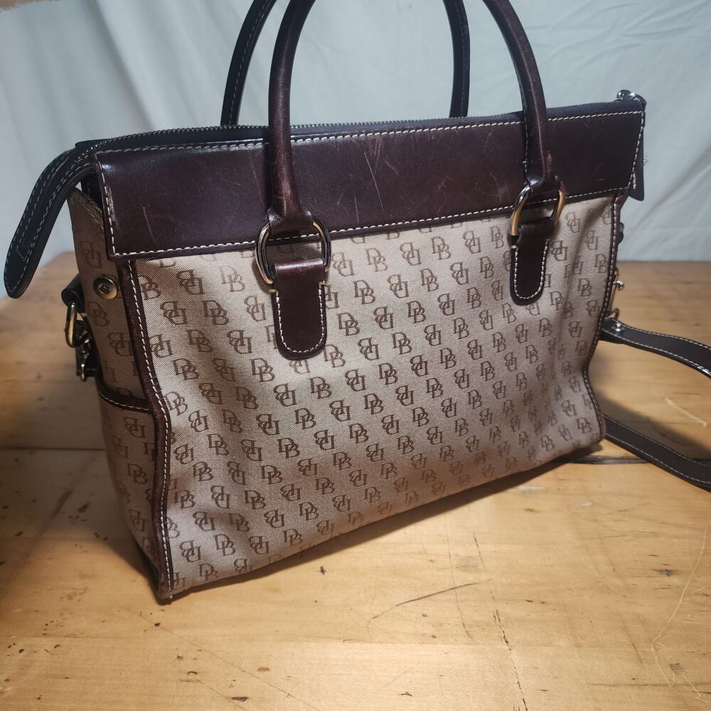 DOONEY & BURKE Monogram Signature Satchel Shoulder Bag Brown Leather - Picture 4 of 14